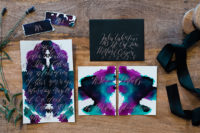 02 The invitations were inspired by Rorschach Inkblot Test and done in purple, blue and black