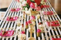 02 black, white and gold table setting spruced up with bold pink touches