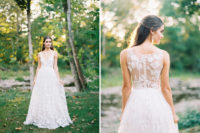 03 This wedding dress with botanical lace appliques on the illusion back looks very romantic