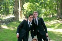 04 chic black tuxedos with ties for both grooms