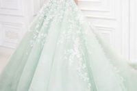 05 mint and white lace strapless ball gown