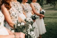 07 The bridesmaids were wearing separates with floral bodices and ivory skirts
