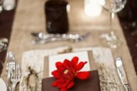 07 birch bark placemats, brown napkins and bold florals