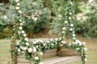 07 blush flowers and greenery for deccorating a hanging bench