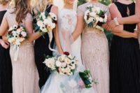 07 blush glitter and black dresses for the bridesmaids