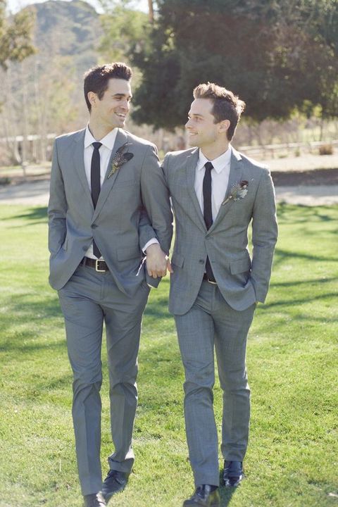 same grey suits with thin black ties
