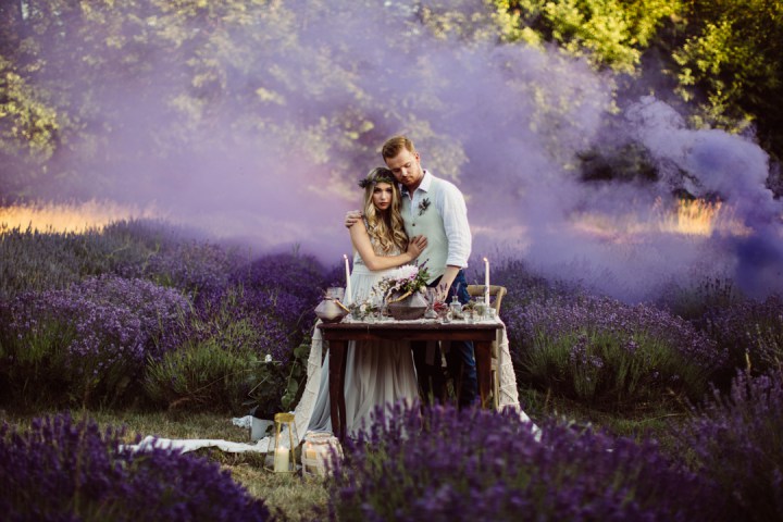 Purple smoke bombs were used to accentuate the setting