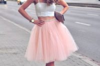 09 a blush tulle skirt, a white strap top and fuchsia shoes
