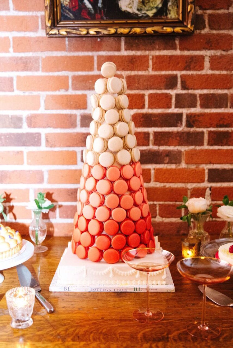 Instead of a wedding cake the guys took an ombre macaron tower to add even more French chic