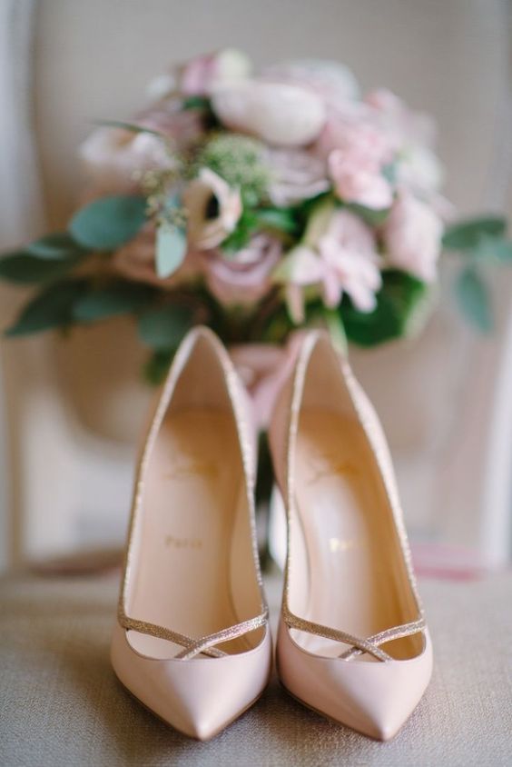 Louboutin blush shoes with glitter detailing