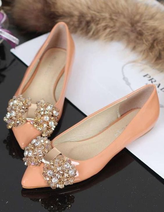 bejeweled peach flats look glam and romantic