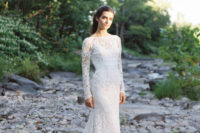 13  Lace dress with long sleeves and an illusion neckline looks classical yet modern