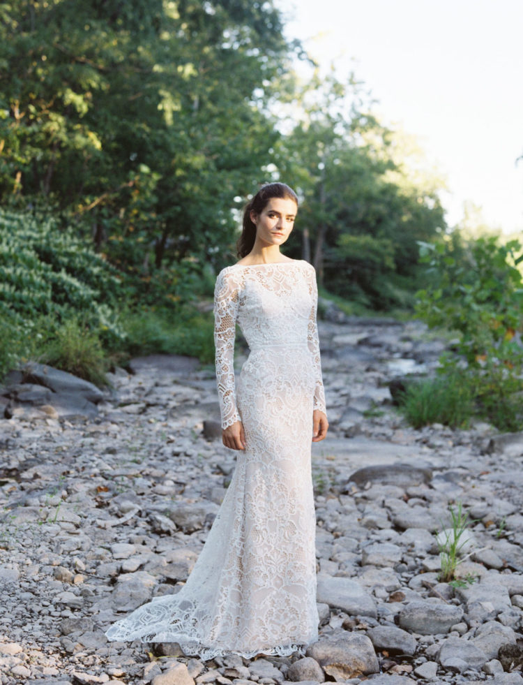  Lace dress with long sleeves and an illusion neckline looks classical yet modern