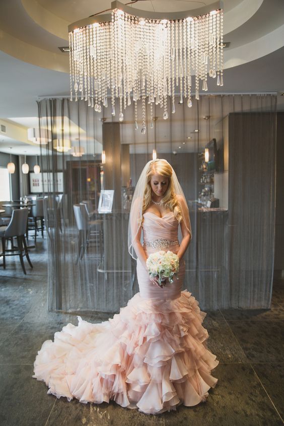 glam blush mermaid wedding dress