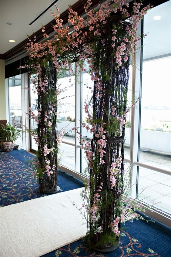 cherry blossom wedding arch can be installed both indoors and outdoors