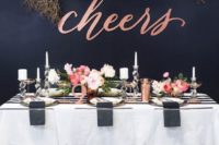 14 copper and black New Year bridal shower table