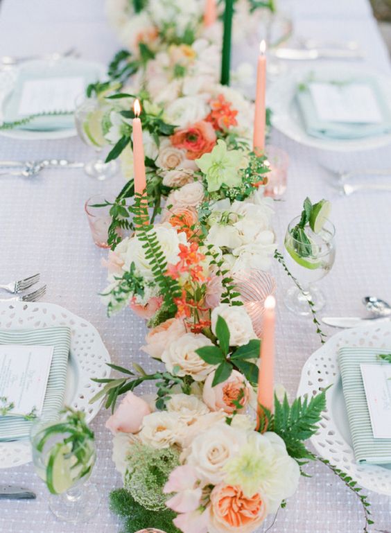 mint, green and peach table setting