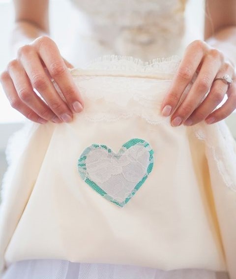 tiffany blue heart attached to the dress on the inner side