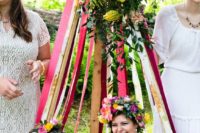 20 make a colorful ribbon teepee with bold flowers to take photos in it and just have a seat