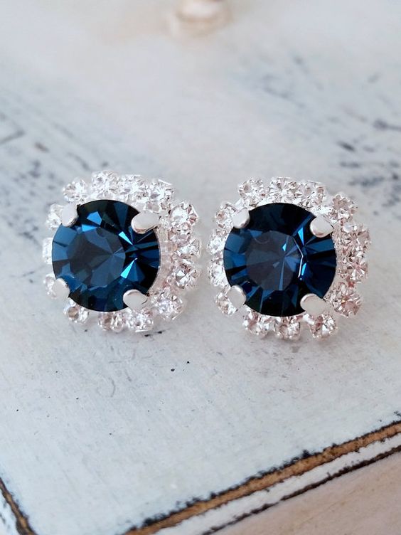 navy blue earrings with Swarovski crystals
