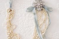 22 pearl statement necklace with a grandmother’s brooch