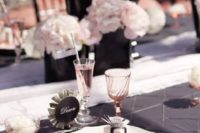 23 blush and black table setting with white touches