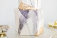 23 lavender and gold marble geometric wedding cake