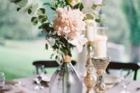 23 spring tablescape with blush florals, candles and greenery