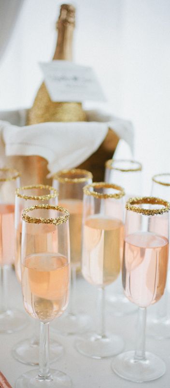 add gold sugar to the trim of your champagne glasses to add an additional element of sophistication
