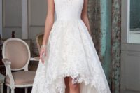 26 an illusion neckline lace dress with a high low skirt will showw off your legs