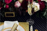 28 New Year wedding table with glitter touches and bold florals