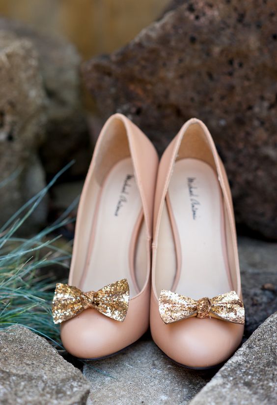 take your grandmother's shoes and spruce them up with gold bows