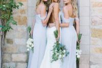 32 off the shoulder serenity dresses for the bridesmaids and a backless dress for the bride