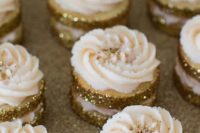 33 gold glitter cookies with buttercream frosting