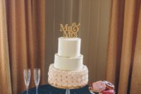 33 sequin tablecloth and a blush and ivory wedding cake