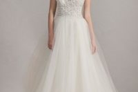 34 a beautiful ivory tulle wedding dress with illusion neckline