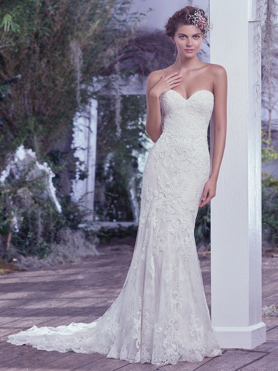 tulle and lace sheath wedding dress, with hand-placed lace appliqués