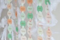 40 mint, ivory and peach hanging seating chart