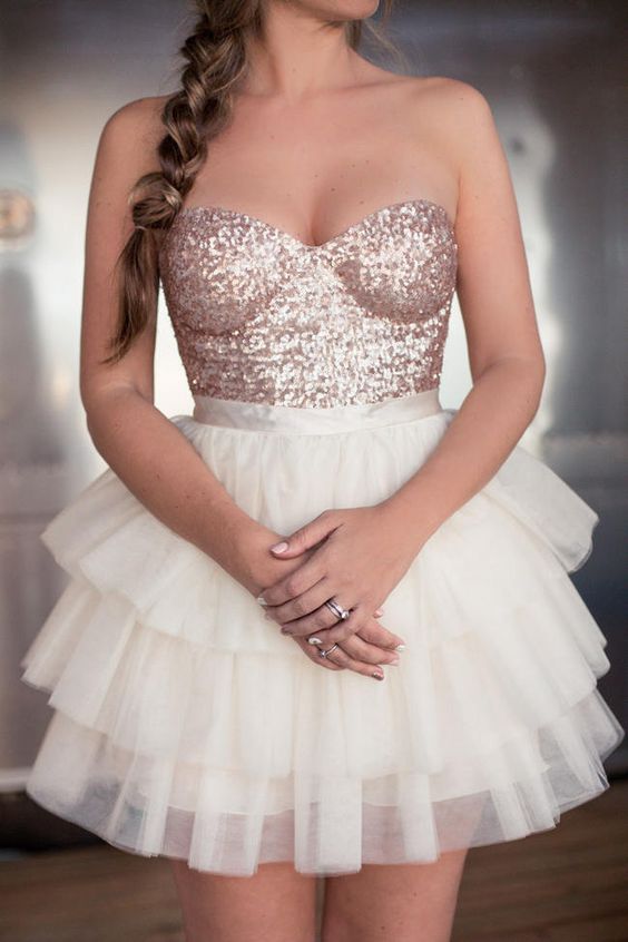 gorgeous blush sequin bustier and a white tulle skirt