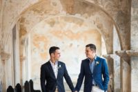 44 relaxed groom looks with navy jackets, pants and patterned shirts
