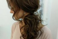 a wavy side swept ponytail with a volume on top is a lovely idea for a wedding, it’s easy to repeat