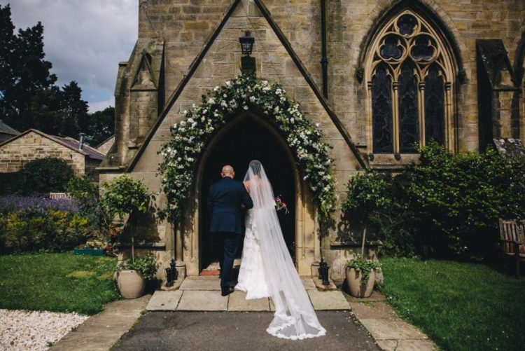 This wedding took place in a barn and church in Northumberland, Britain