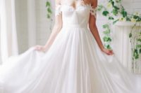 02 flowy off the shoulder wedding dress with floral straps
