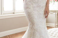 02 mermaid silhouette, illusion straps and a deep V neckline, lace and beading make this dress stunning