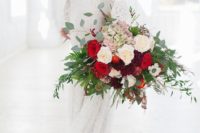 02 stuning dimensional wedding bouquet with touches of red