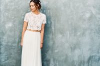 03 a white bridal separate with a lace top and a plain skirt is ideal for a boho bride