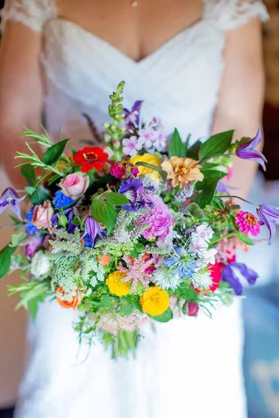 colorful wedding bouquet with greenery