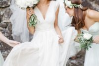03 flowy white wedding dress with a V-neckline