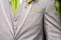 03 light grey suit with greenery touches
