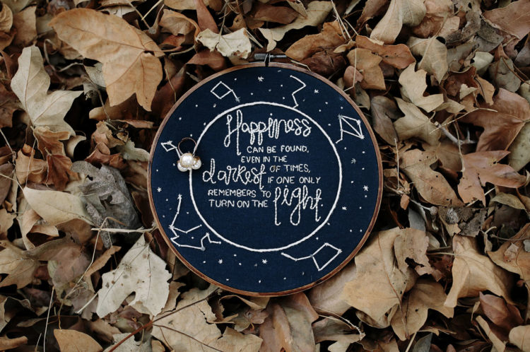 The embroidery hoop with the Dumbledore quote